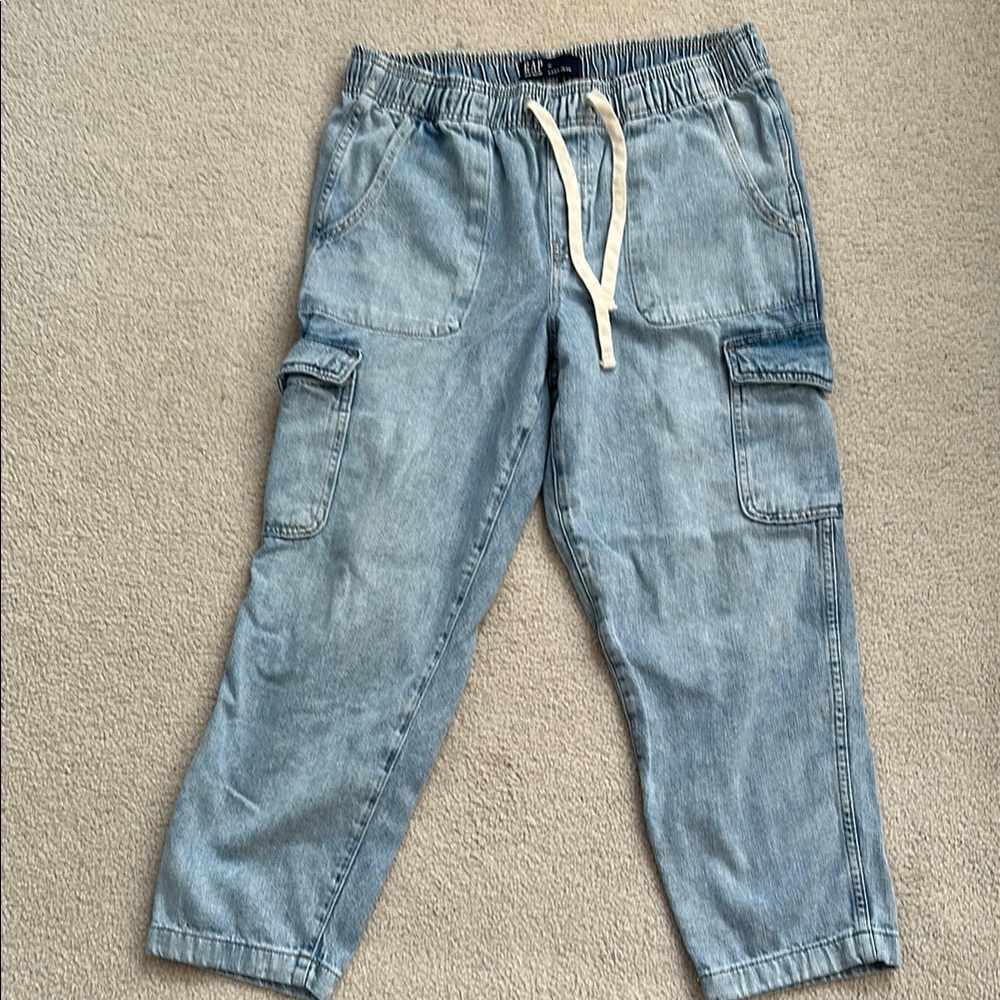 Sz M GAP mid rise Easy Cargo Pants Relaxed Fit Elastic Waist